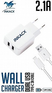 INKAX מטען קיר 2.1 TYP-C (ראש וכבל נפרדים) INKAX מטען קיר 2.1 TYP-C (ראש וכבל נפרדים)